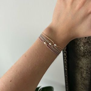 Silk Cord Bracelets, Real Pearl, Set of 3